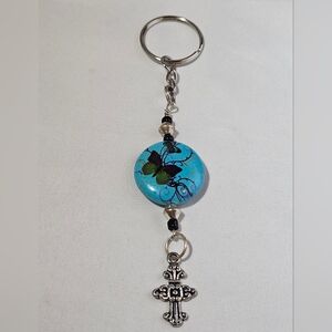 Handmade Turquoise Butterfly and Cross Keychain